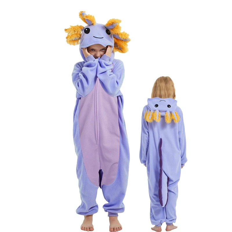 Kids Pink Newt Cute Cartoon Cosplay One Piece Pajamas Baby Animals Halloween Boys Girls Yellow axolotl Kigurumi Anime Pajamas Kids Pajamas