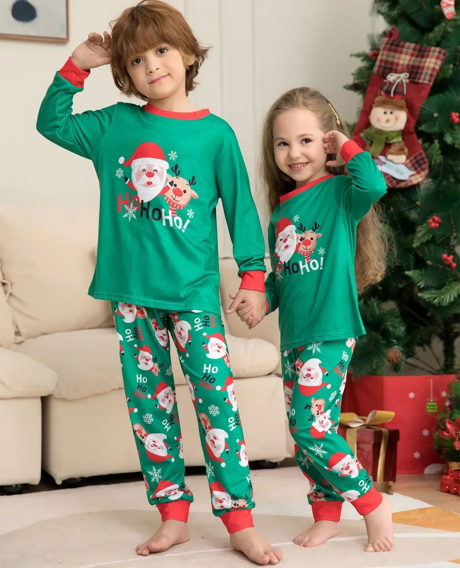 Merry Christmas Plaid Print Kids Pajamas Set Baby Romper Pjs Toddler Boys Girls Matching Pajama Sets