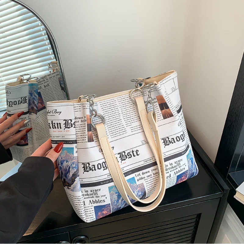 Summer Large Shoulder Bags for Women Trend 2024 Fashion Printing Female Casual Tote Bag Leather Cute Funny Letter Handbag Woman