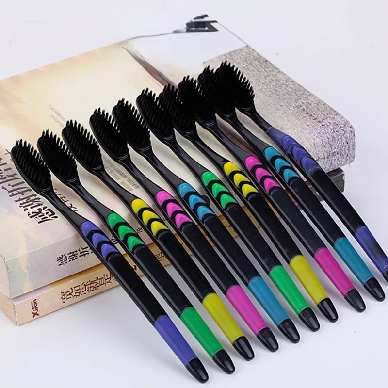 10PC Personal Environmental Bamboo Charcoal Toothbrush for Oral Health Low Carbon Medium Soft Bristle Wooden Handle Toothbrush