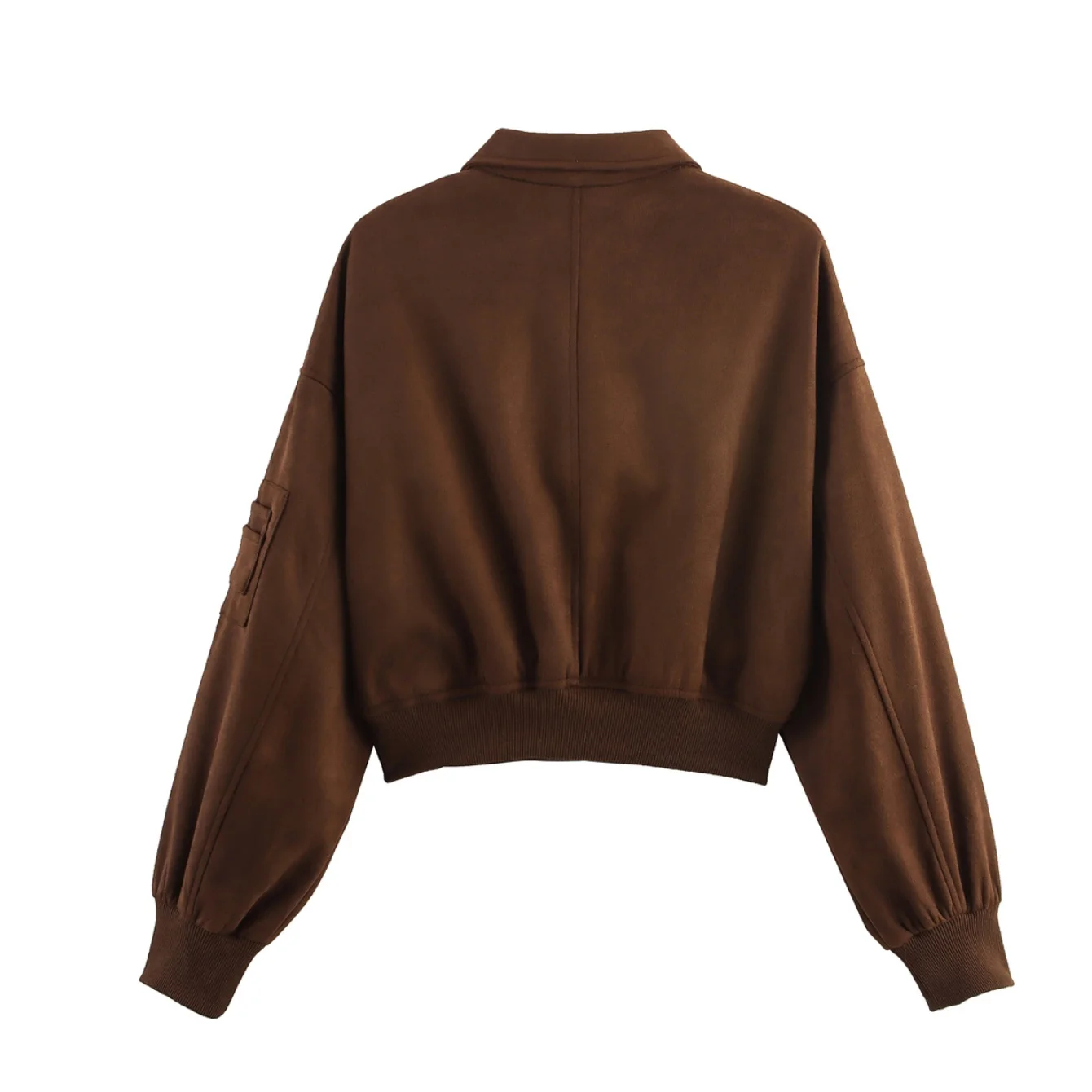 Women Short Suede Bomber Jacket Lapel Long Sleeve Zipper Pocket Cropped Coat Autumn Winter Lady Fashion Casual Jackets Streetwea