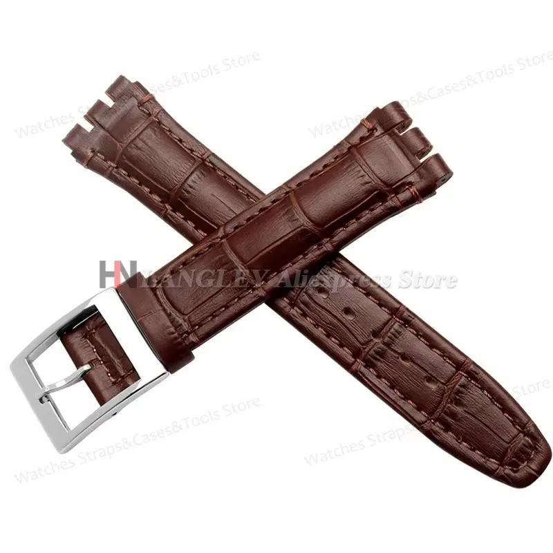 Genuine Cowhide Leather Waterproof Watch Strap – Brown & Black, 17mm/19mm, Unisex Sport Design