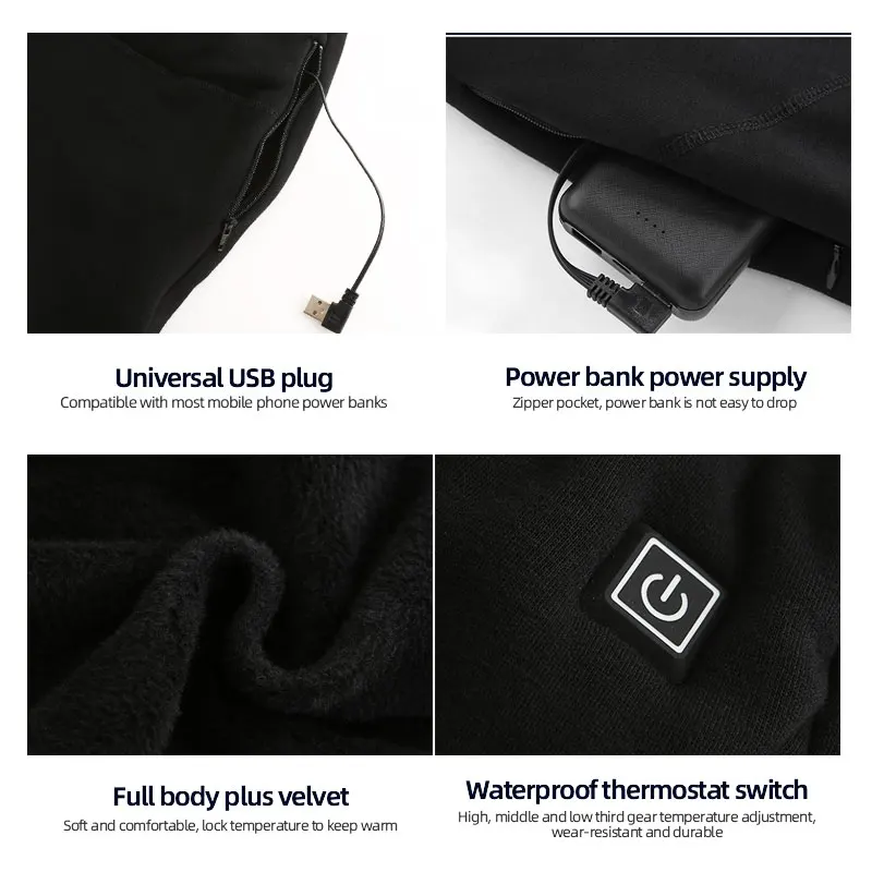 Winter Heated Pants Men Usb Electric Pants Heating Women Plus Velvet Rechargeable Thermal Heating Trousers Warm Clothes Skiing 6