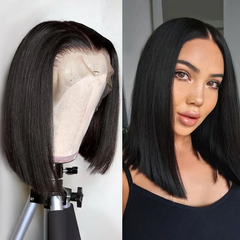 

Short Bob Straight 13x6 HD Transparent Lace Front Human Hair Wig 180% Bone Straight 13x4 Lace Frontal Wigs Human Hair For Women