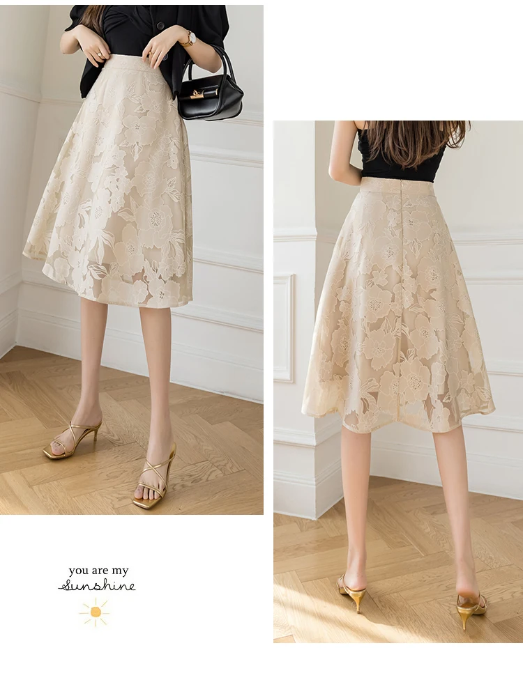 hoop skirt Ladies Elegant A-line Skirts New Arrival 2022 Fashion Korean Style All-match High Waist Knee Length Women Party Long Skirt W1019 mini skirts for women