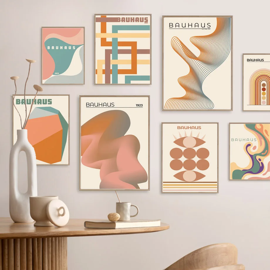 Bauhaus Orange Yellow Geometry Line Mondrian Abstract Poster Nordic Wall Art Print Canvas Painting Picture For Living Room Decor