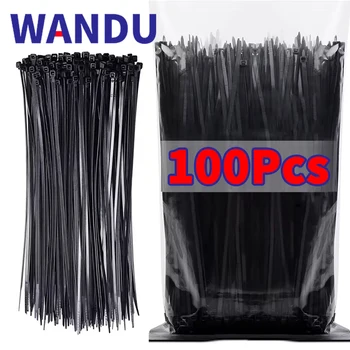 100pcs Self-locking Plastic Nylon Tie Black Fastening Strap Cable-Tie-Set Cable Zip Tie Fastening Ring Zip Wraps Strap Tie Wandu