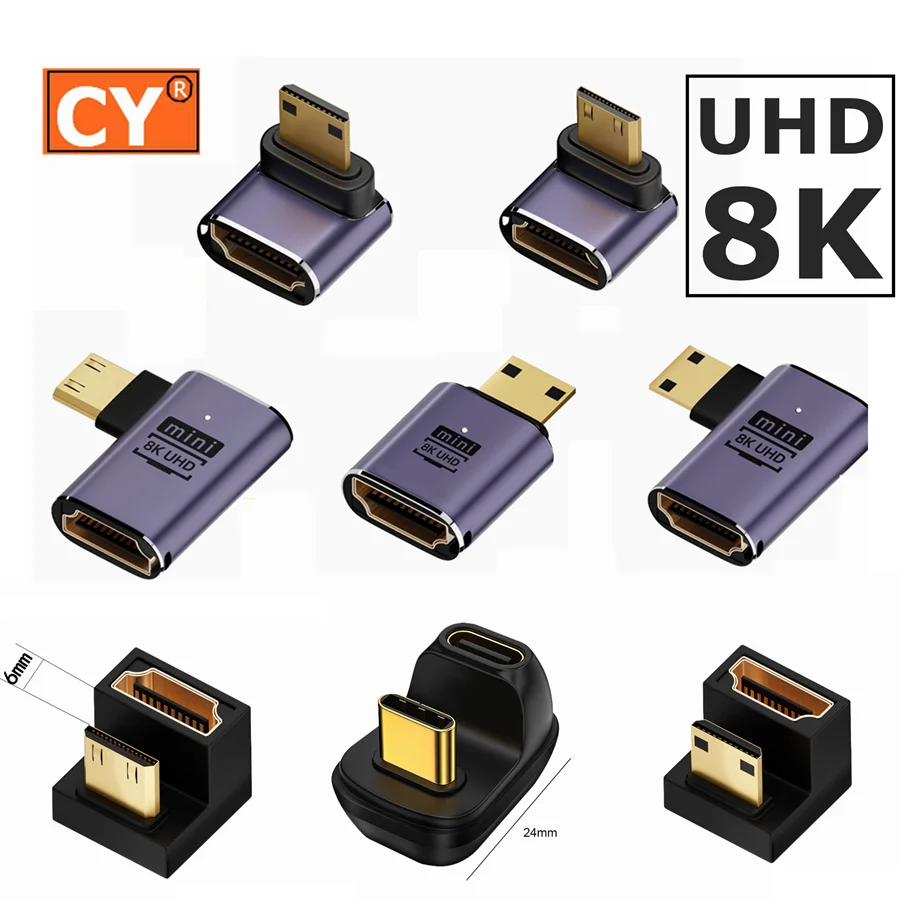 RIIEYOCA Cavo Mini HDMI A HDMI 8K Angolato 90° - 1 Metro - 48Gbps, 8K@60Hz, 4K@120Hz - Adattatore Con Connettori Dorati Per PC, Monitor, HDTV - 2