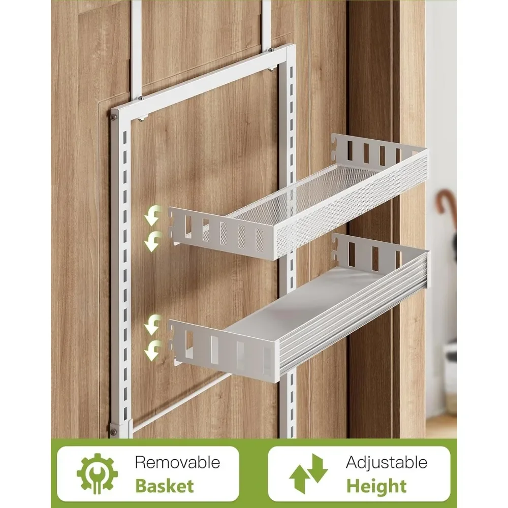 6-Tier Over The Door Pantry Organizer, 2 in 1 Large Door Spice Rack with Adjustable Metal Baskets, Heavy Duty Hanging