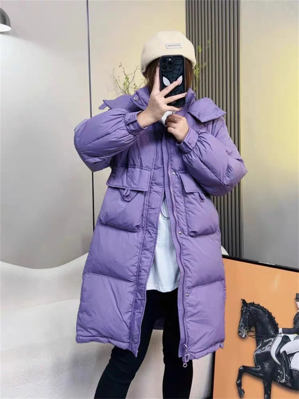 korean-version-of-down-jacket-medium-length-women's-loose-and-slimming-thickened-and-warm-hooded-white-duck-down-jacket