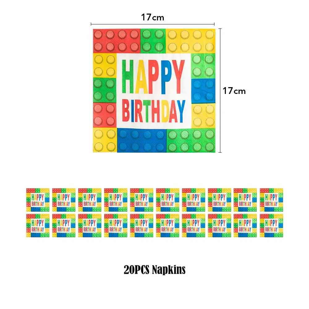 Bausteine Geburtstag Party Dekoration Geschirr Tasse Teller Ballon Banner Hintergrund Servietten für Kind Thema Party Liefert Geschenke – Detail 16