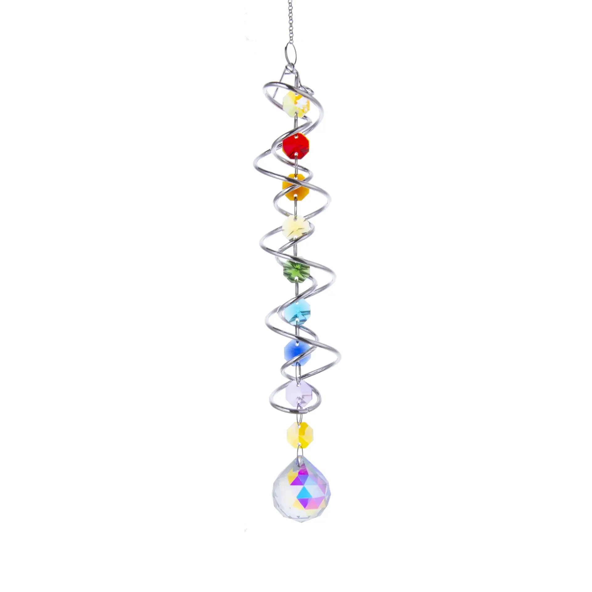 Crystal Suncatcher 3D Spiral Tailwind Spinning Crystal Ball Eternal Power Wind Clock Rainbow Made Hanging Decora