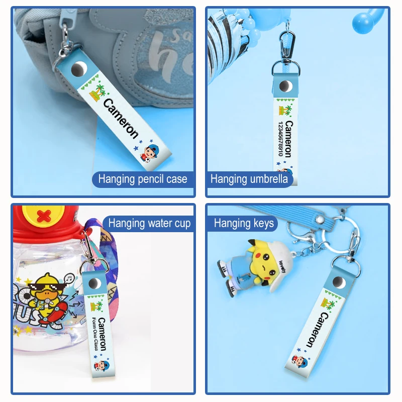 Personalized boy name lanyard name label hook children's ID card label daycare backpack water bottle name