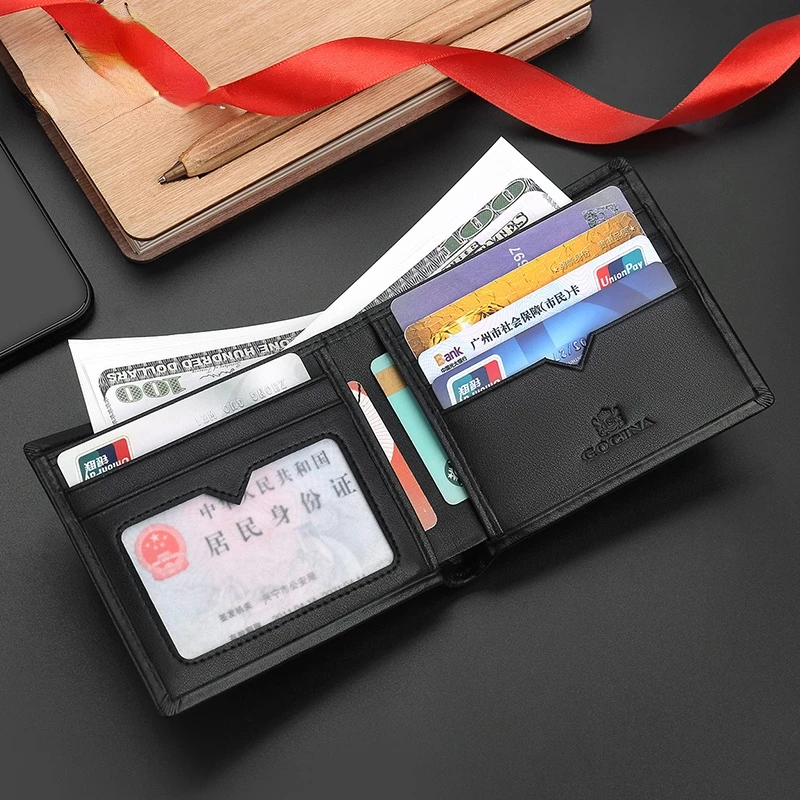 2022 New Men's wallet cowhide Small purse High capacity Money clip card holder