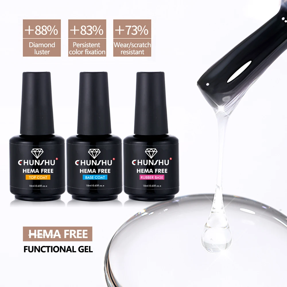 Nail Gel Gel Polish Base and Top Coat Nail Extension Gel CHUNSHU Hema Free Rubber Base Gel 18ML Semi-permanent Thick Base And Top Coat Transparent UV Construction Gels Enhancer Manicure