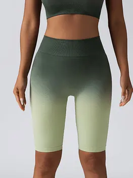 US Local Ombre Color Gradient Women's Fitness Sports Yoga Shorts, High Waist Bike Shorts, Tummy Control Running Gym Workout 1