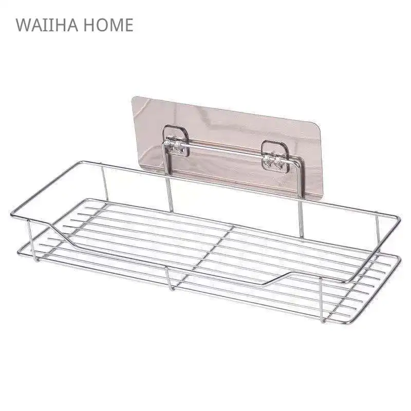 

Настенная полка для хранения ванной комнаты, держатель для шампуня и душа с наклейкой, не сверляет, Кухонное хранение, аксессуары для ванной комнаты