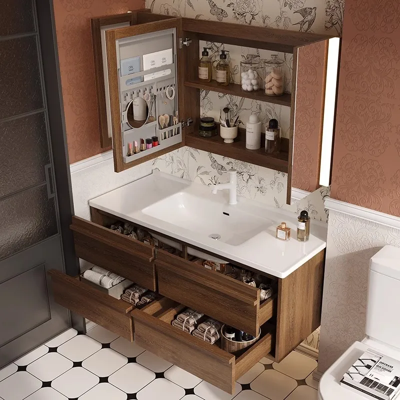 Y Middle ancient style walnut ceramic integrated basin, bathroom cabinet, bathroom skeleton line, washbasin, washbasin