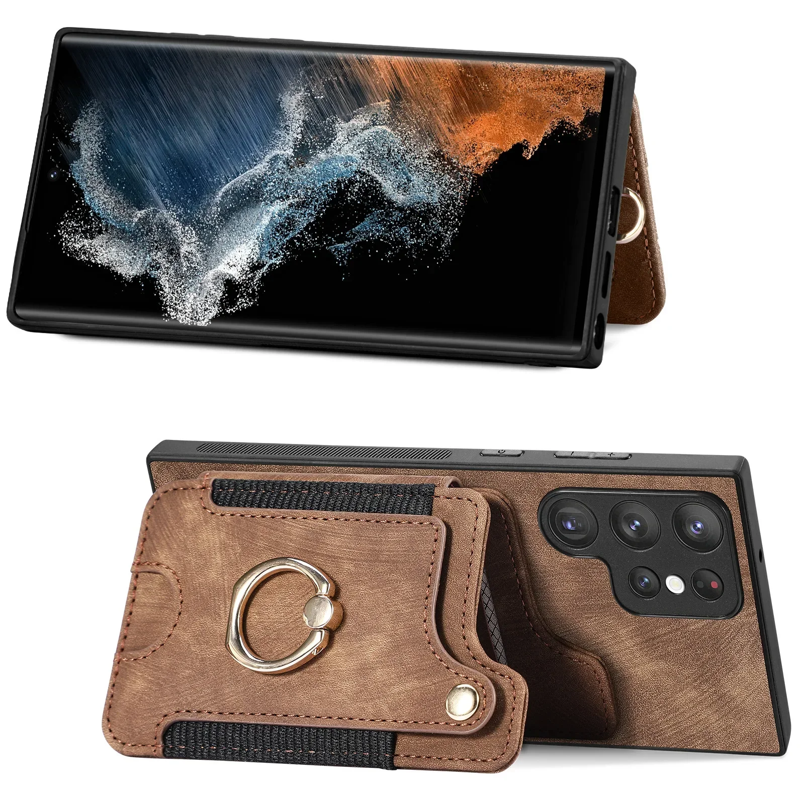 Multi-Functional Ring Holder Phone Case with Wallet Card Slot