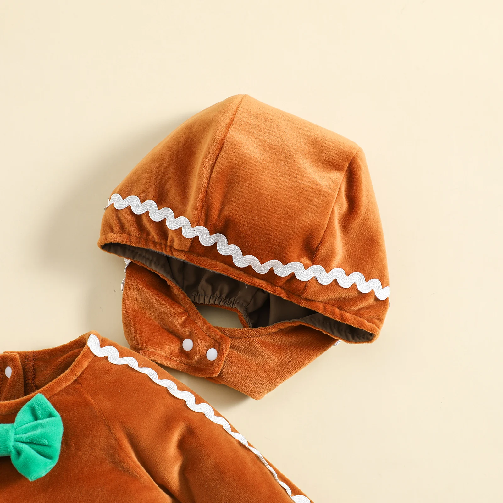 2PCS Toddler Baby Gingerbread Man Rompers Casual Long Sleeve Footed Jumpsuit With Hat Newborn Girl Boy Christmas Cosplay Costume