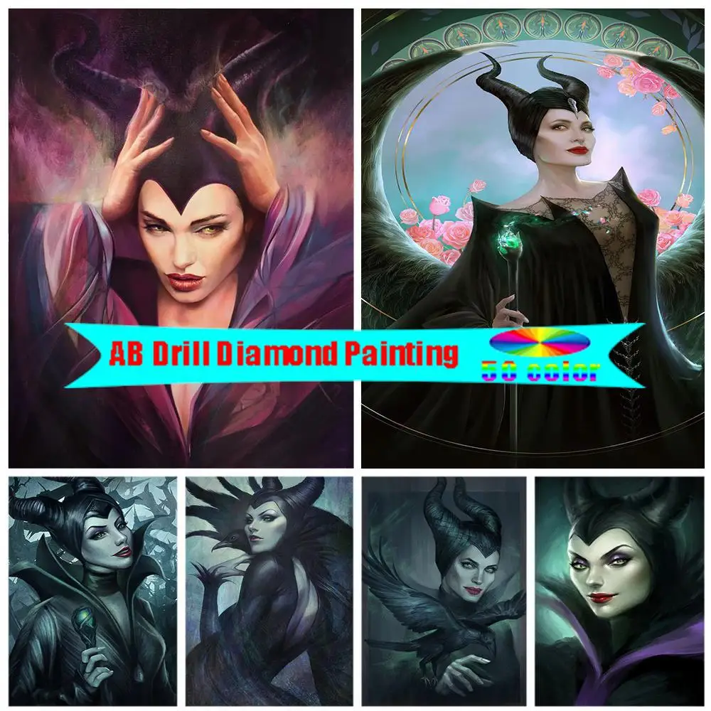 

Disney Cartoon Maleficent AB Diamond Painting Cross Stitch Kits Embroidery Handicraft Mosaic Picture of Rhinestones Home Decor