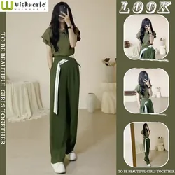 Fashion Age Reduction Top Suit Women's Spring and Summer 2023 New Korean Style Suit Wide Leg Pants Two-piece Set