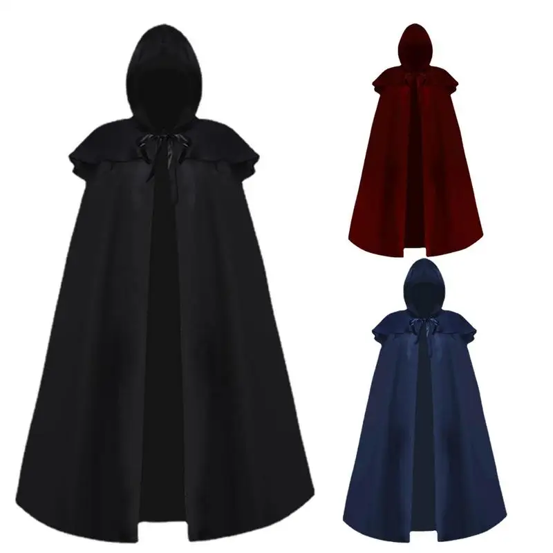 

Hooded Cloak Unisex Halloween Cape With Hood Black Hooded Witch Wizard Vampire Cape For Stage Masquerade Artistic Photo