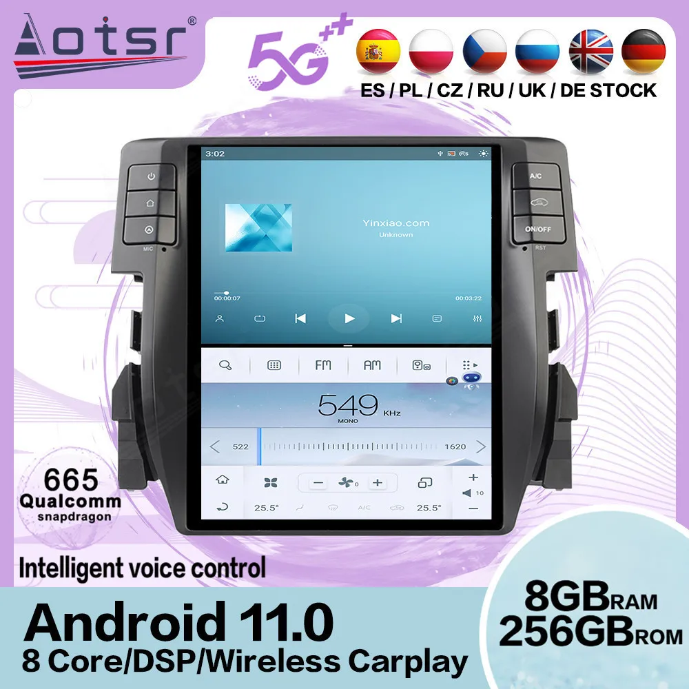 

Qualcomm Tesa- Screen Android 11 Radio Receiver For Honda Civic 2016 2017 2018 2019 GPS Navigation Auto Stereo Radio Head Unit
