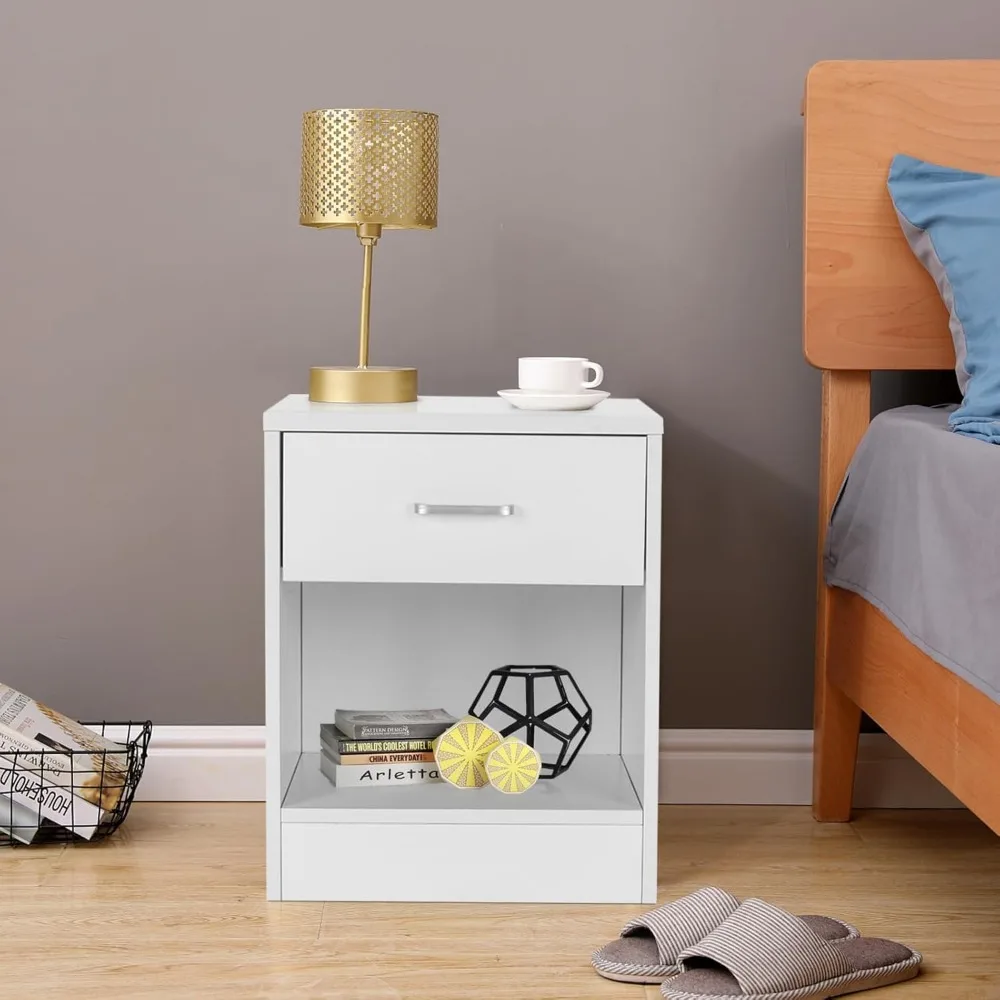 Nightstands Set  with Drawer for Bedroom, Wood Night Stand Set with Open Shelf, Modern Nightstand 5