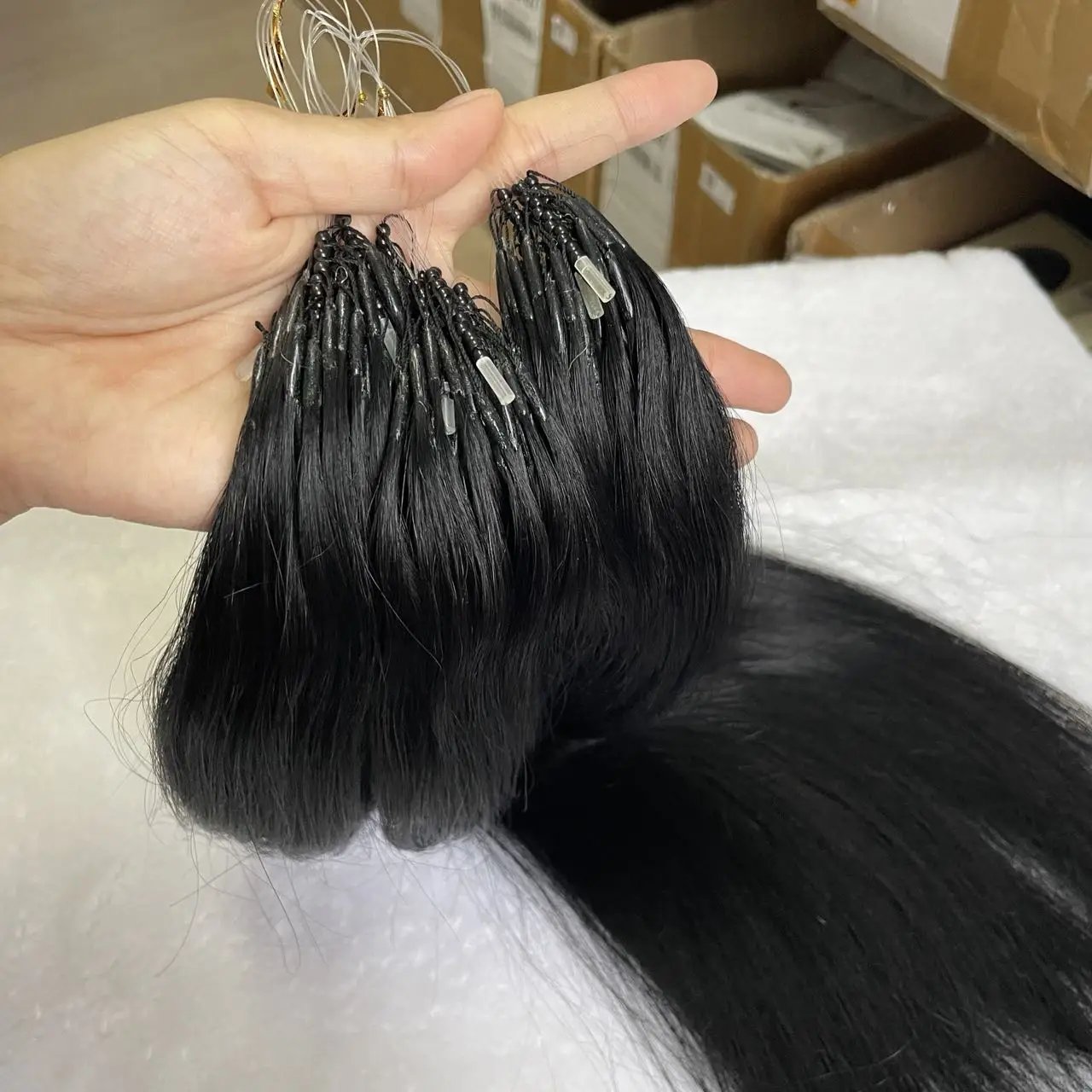 8D Human Hair Extensions Jet Black 1# 12" 16" 20" Nano Ring Link Extensions 0.6g/s Machine Remy Human Microlink Beads Hair