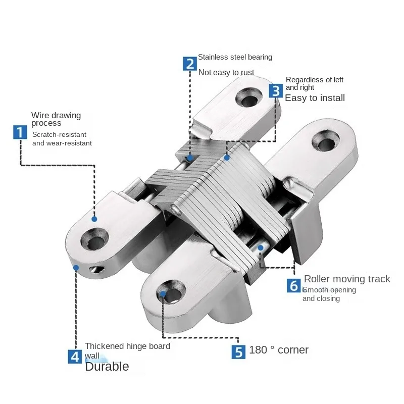 Hidden Gate Hinge Stainless Steel Invisible Hinges Concealed Barrel Wooden Box 180 Degree Folding Heavy Duty Built-in Door Hinge stainless steel hinges door hinges