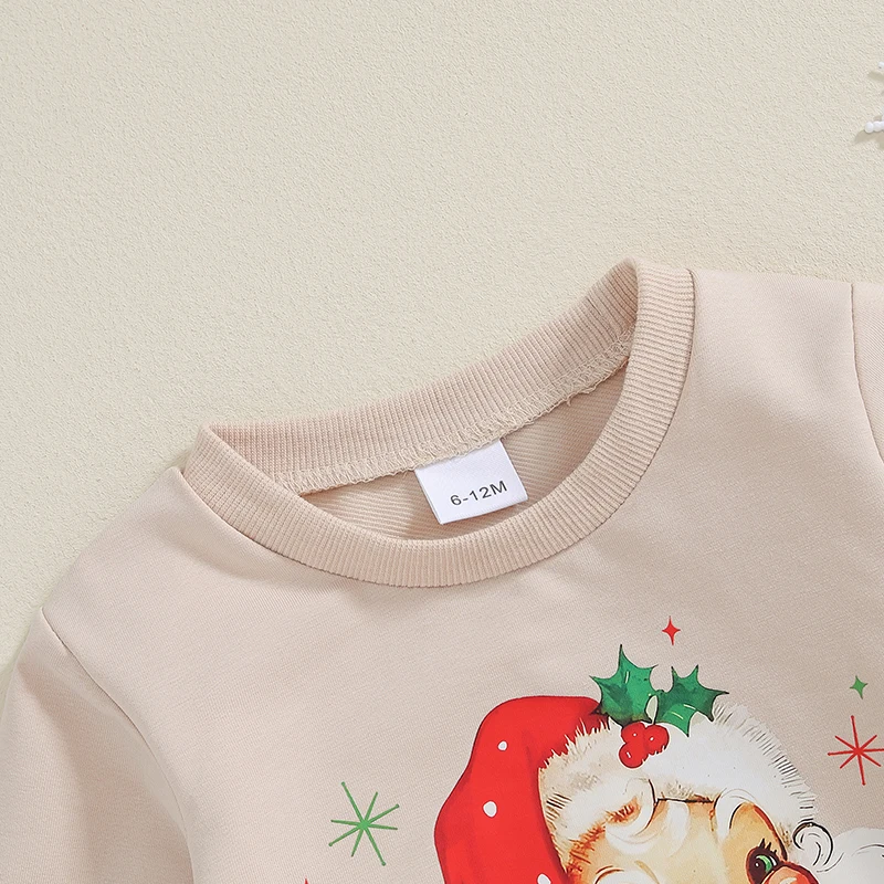 Description Picture 5 of itemLittle Girl Christmas Outfit Santa Claus Print Long Sleeve Sweatshirt Elastic Waist Tulle Skirt 2 Piece Set for Fall Winter