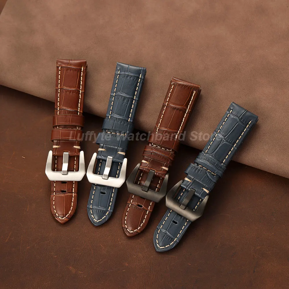 Men's Genuine Calfskin Leather Watch Strap - Durable & Comfortable Embossed Design