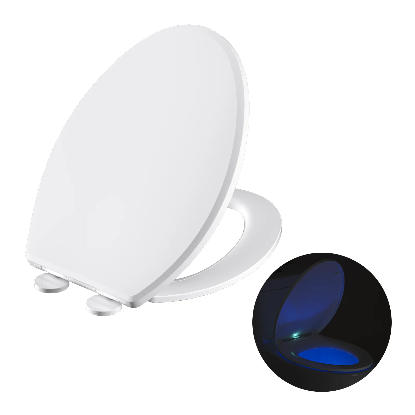 AQUATIZ Elongated Toilet seat with Buit-in Night Light,Oval Toilet Seat with Soft Slow Close,Oblong Seat Plastic Replacem