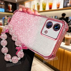 Glitter Star Lanyard Chain Shockproof Silicone Phone Case Back Cover - Motorola Moto G14 (XXSL Pink)