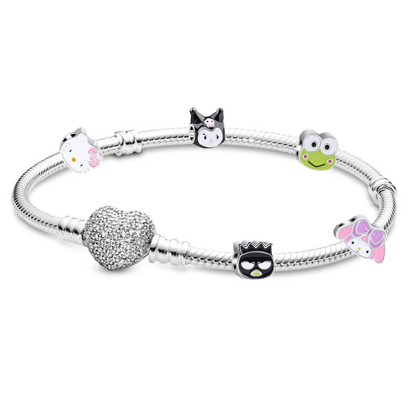 Sanrio 925 Silver Charm Fit Pandora Bracelet Hello Kitty Kuromi Cinnamon  Handmade Jewelry DIY Beaded Accessories for Women