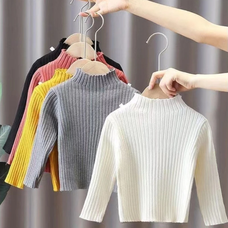 Kids Sweater High Neck Baby Sweaters Autumn Winter Kids Boys Girls Long Sleeve Pure Color Knit Pullover