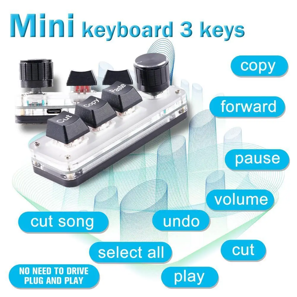 Three Button Knob Custom Keyboard Mini Office Shortcut Keypad Mechanical keyboard for Word Excel