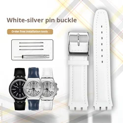 Genuine Leather Watch Strap with Metal Buckle - 17mm/19mm High - Quality Band - 19MM (White - silver pin )