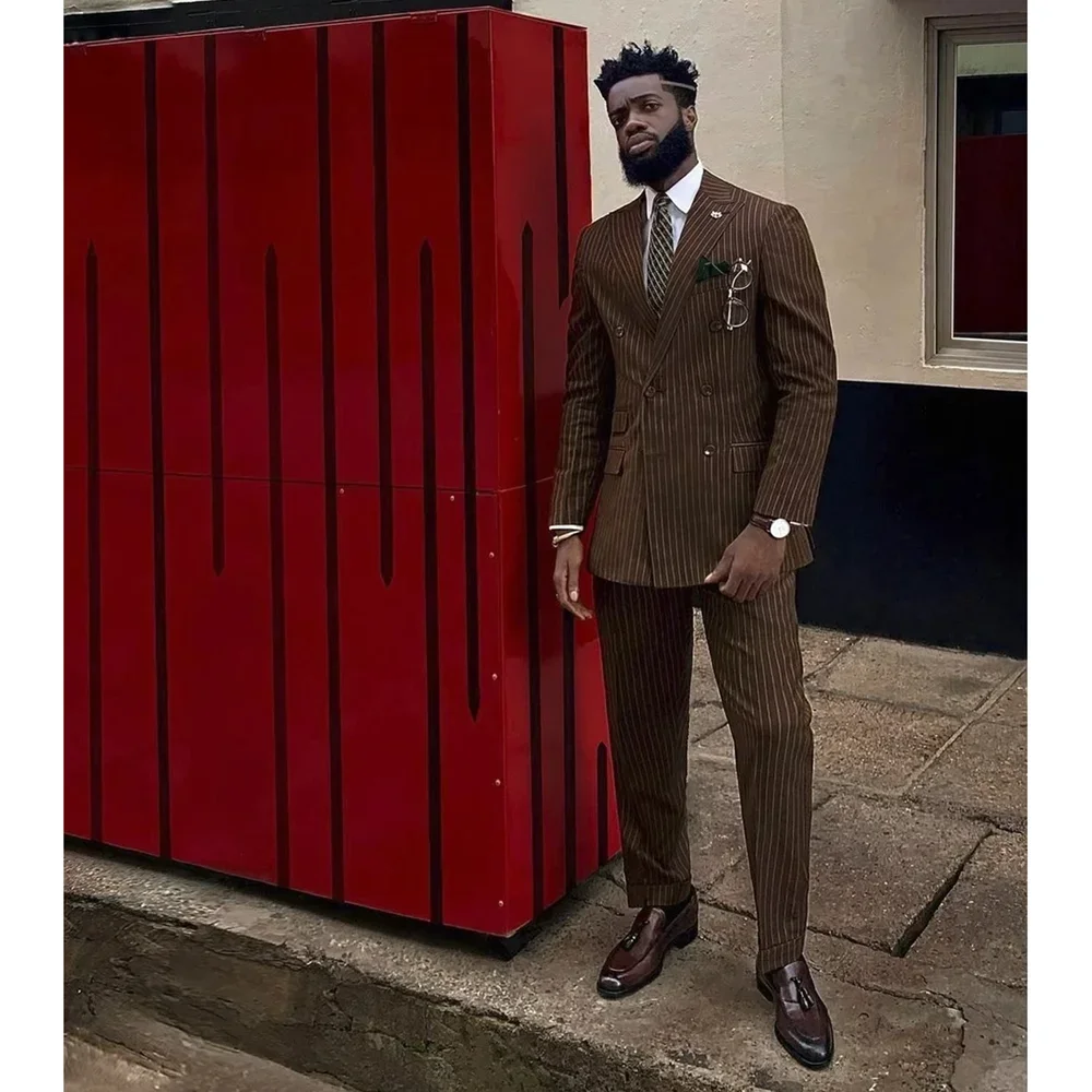Costume 2 Pièces à Rayures Brunes pour Homme