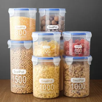 Contenitori per alimenti da cucina sigillati scatola di conservazione fresca per cereali di grande capacità trasparente con scala di plastica 1