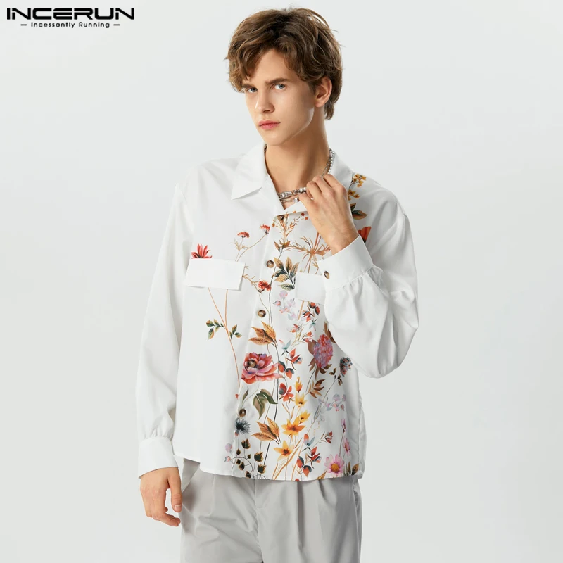 

Мужская рубашка с цветочным принтом, отложным воротником и длинным рукавом