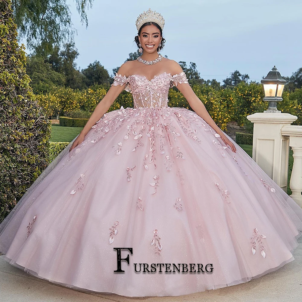 Fanshao Chic Off The Shoulder Sweet 15 16 Years Sweet 16 Dress Appliques Tulle Lace Up Pleat Vestidos De Baile Customised