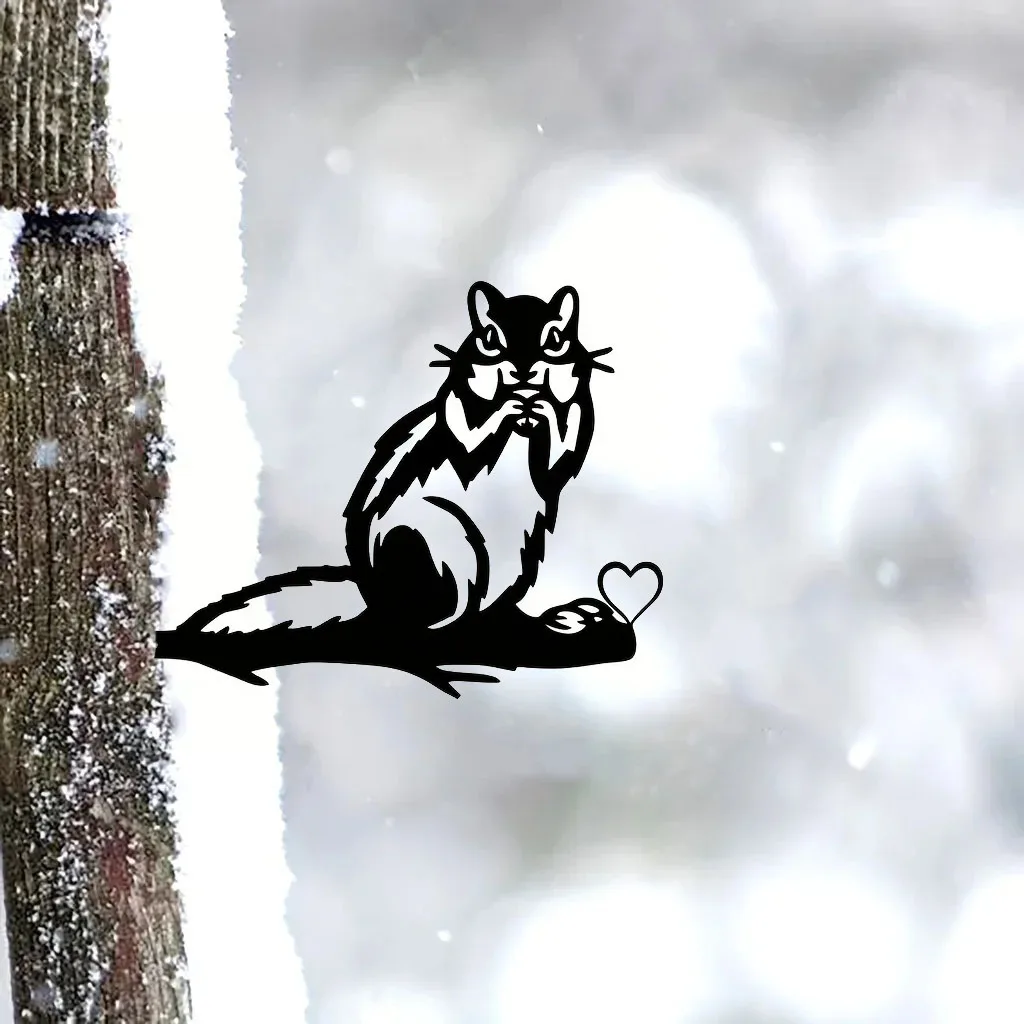 

Black Metal Squirrel Pet Outdoor Yard Silhouette Animal Garden Decorative Post Metal Art Tree Branch Outdoor Insert Gift