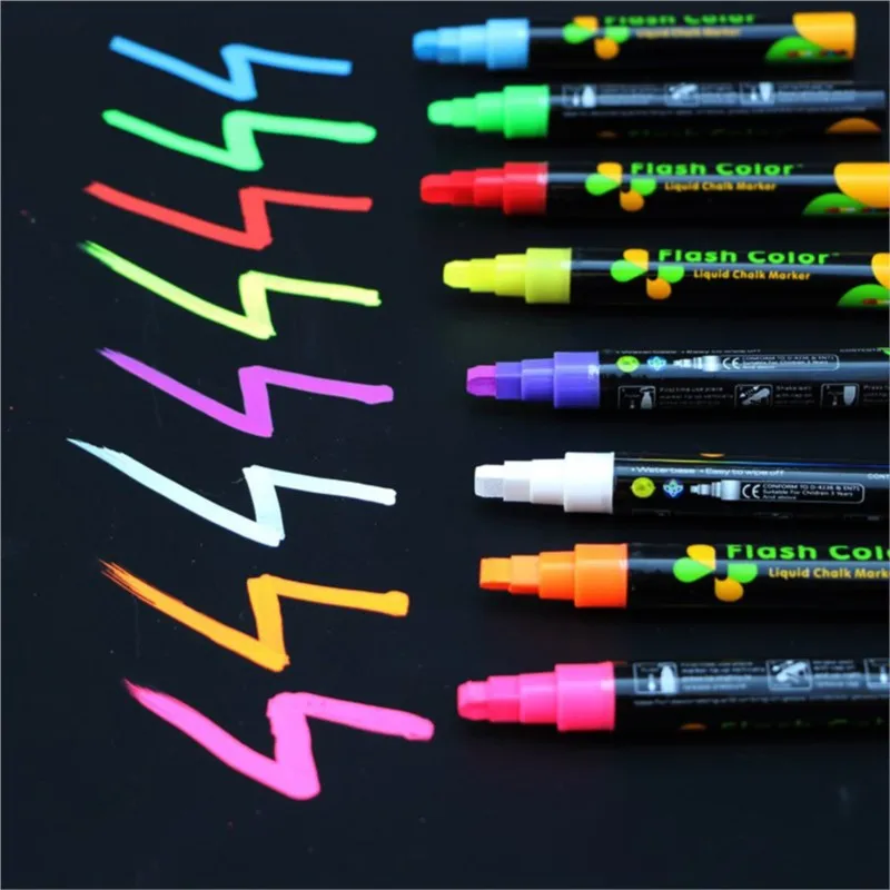 

1 PC Liquid Chalk Marker Pens Erasable Multi Colored Highlighters LED Writing Board Glass Window Art 8 Colours Marker Pens