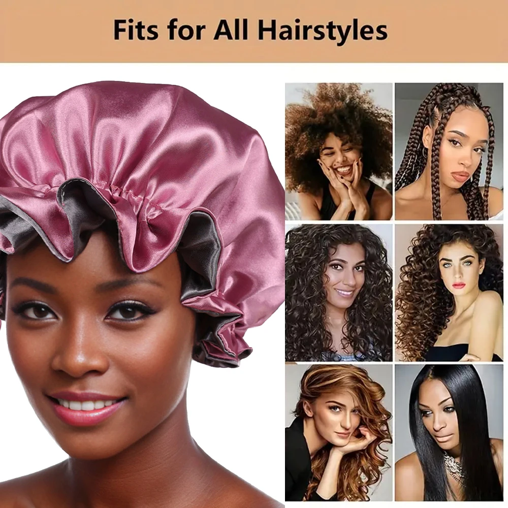 Women Satin Solid Sleeping Hat Night Sleep Cap Bathroom Accessories For Women Shower Caps Waterproof Sleeping Hair Bonnets Cap