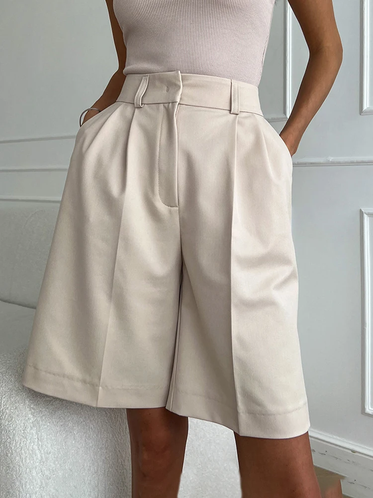 Tossy White High Waist Suit Shorts Women's Summer Fashion Solid Color Casual Loose Slim Patchwork Streetwear Women's Suit Shorts