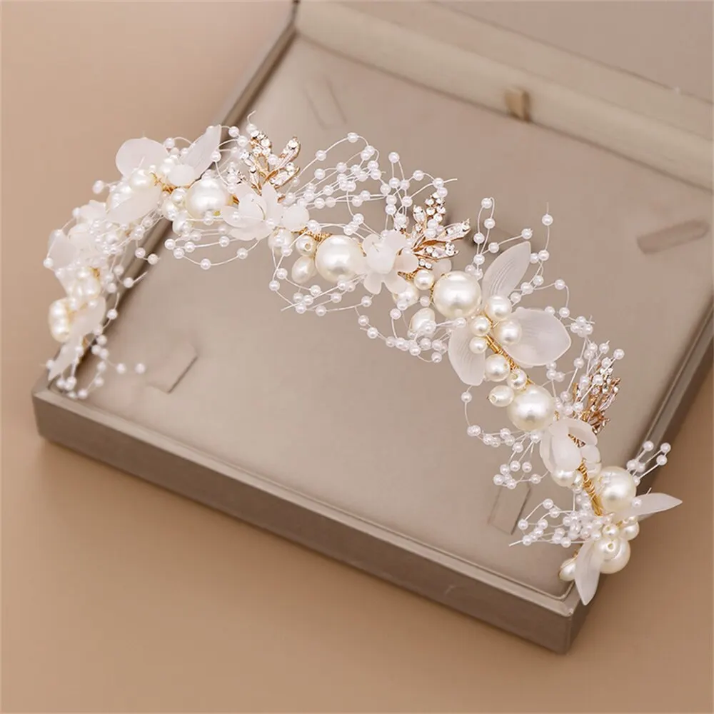 Bridal Hair Accessories Wedding Accessory Bride Crown Hair Crystal Jewelry Tiara With Pearls Flowers Wedding Crown Floral Pearl Bridal Headband