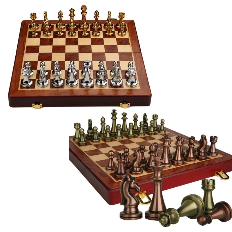 

11UE Chess Set Metal Upgraded Delicate Chess Set Folding Board Set Educational Toy Strategy Game Chesspiece Set for Kid Adult