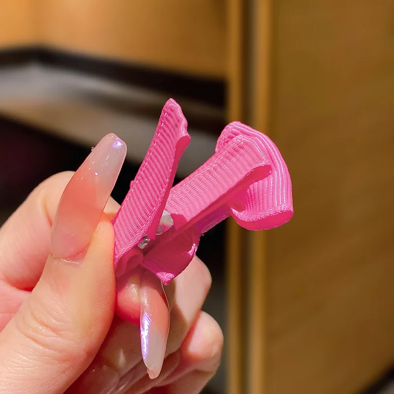 30 colored random bow fabric hair clips